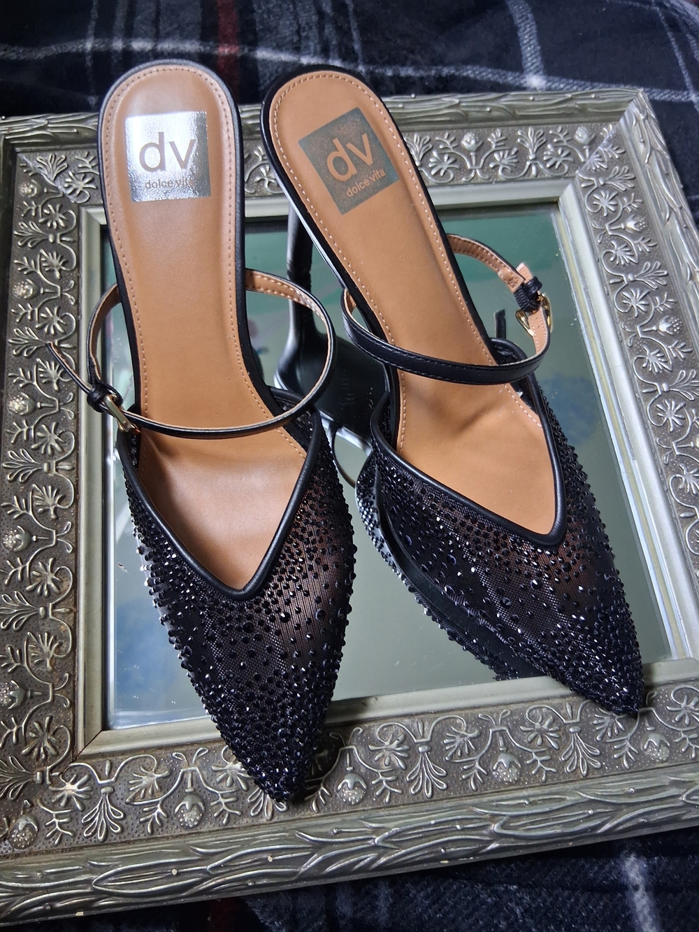 dolce vita Black Embellished Pointed-Toe Slingback Heels
